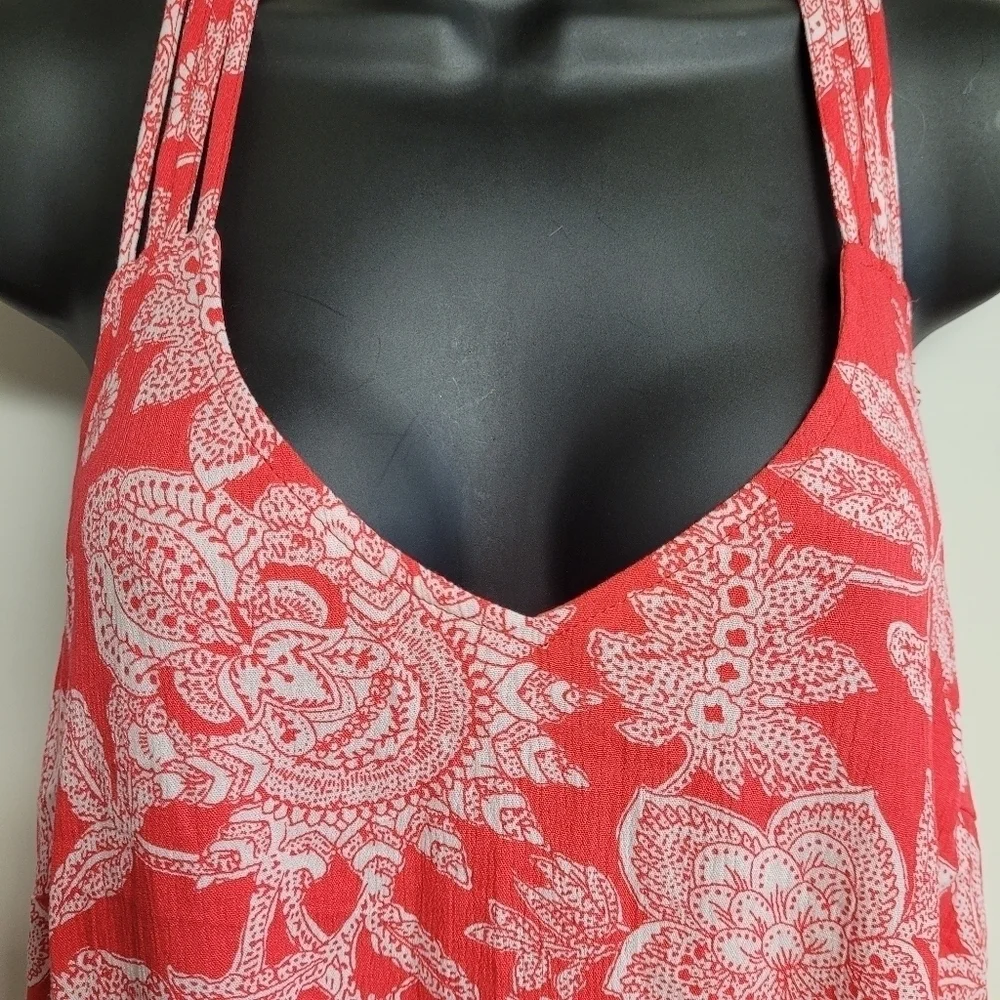 Entro Coral And White Paisley Open Strappy Back‎ Swing Dress Women's Size Small
